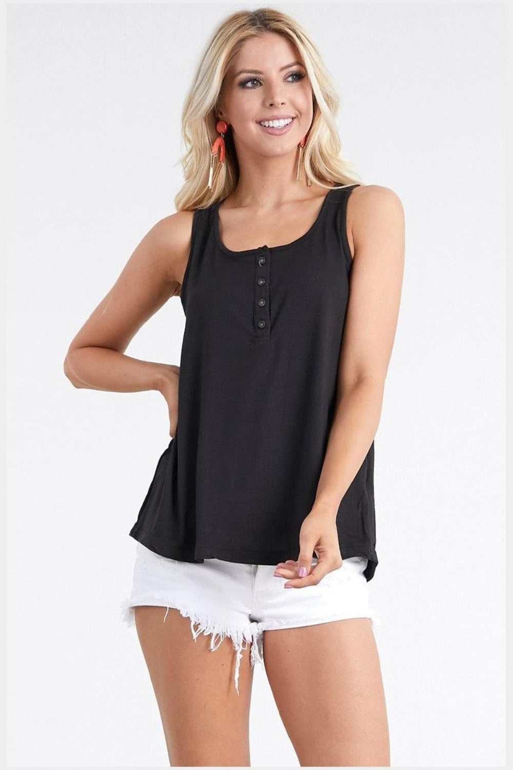 Square Neck Half Button Tank - 4 Color Options