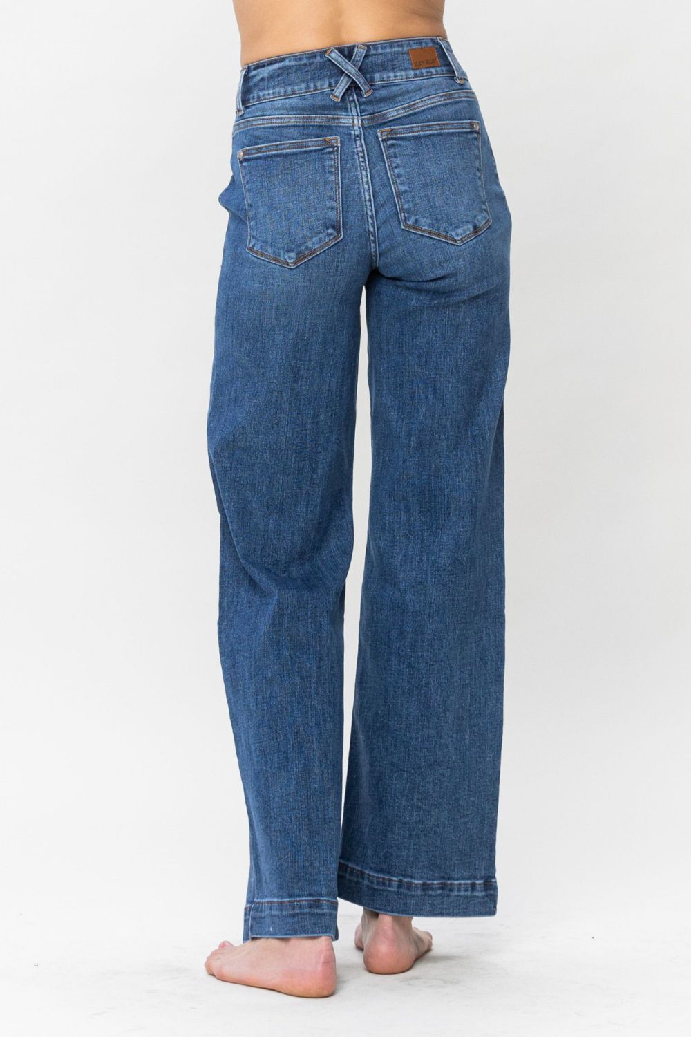 Judy Blue High Rise Double Button Crisscross Detail Wide Leg Jeans