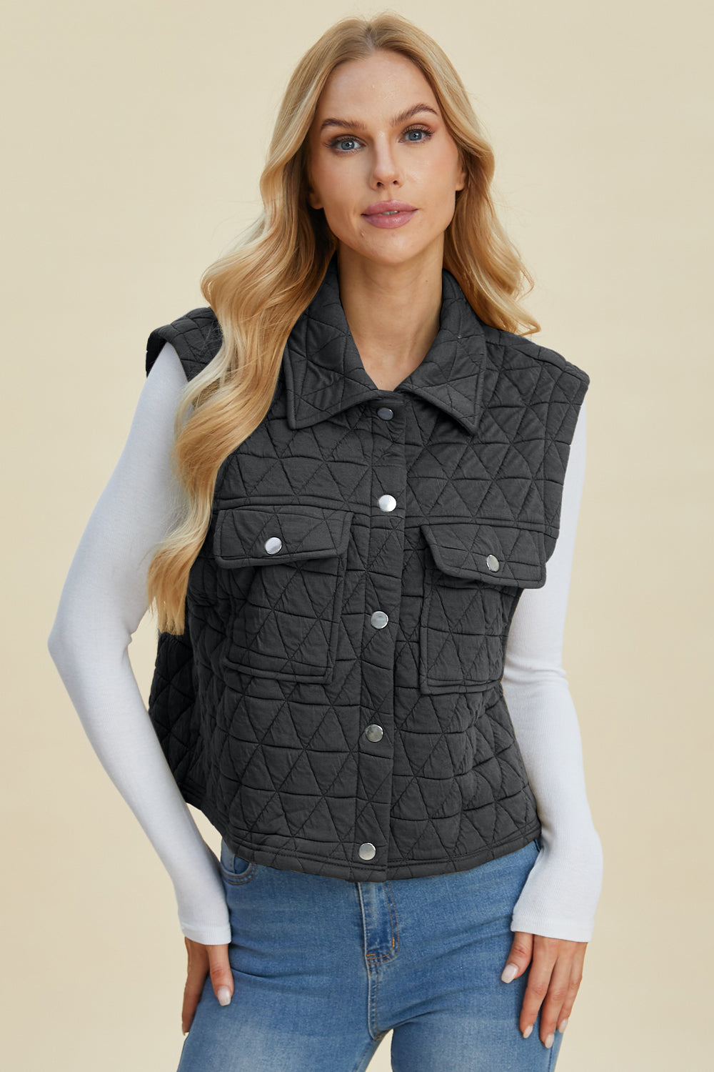 Quilted Snap Down Vest - 2 Color Options