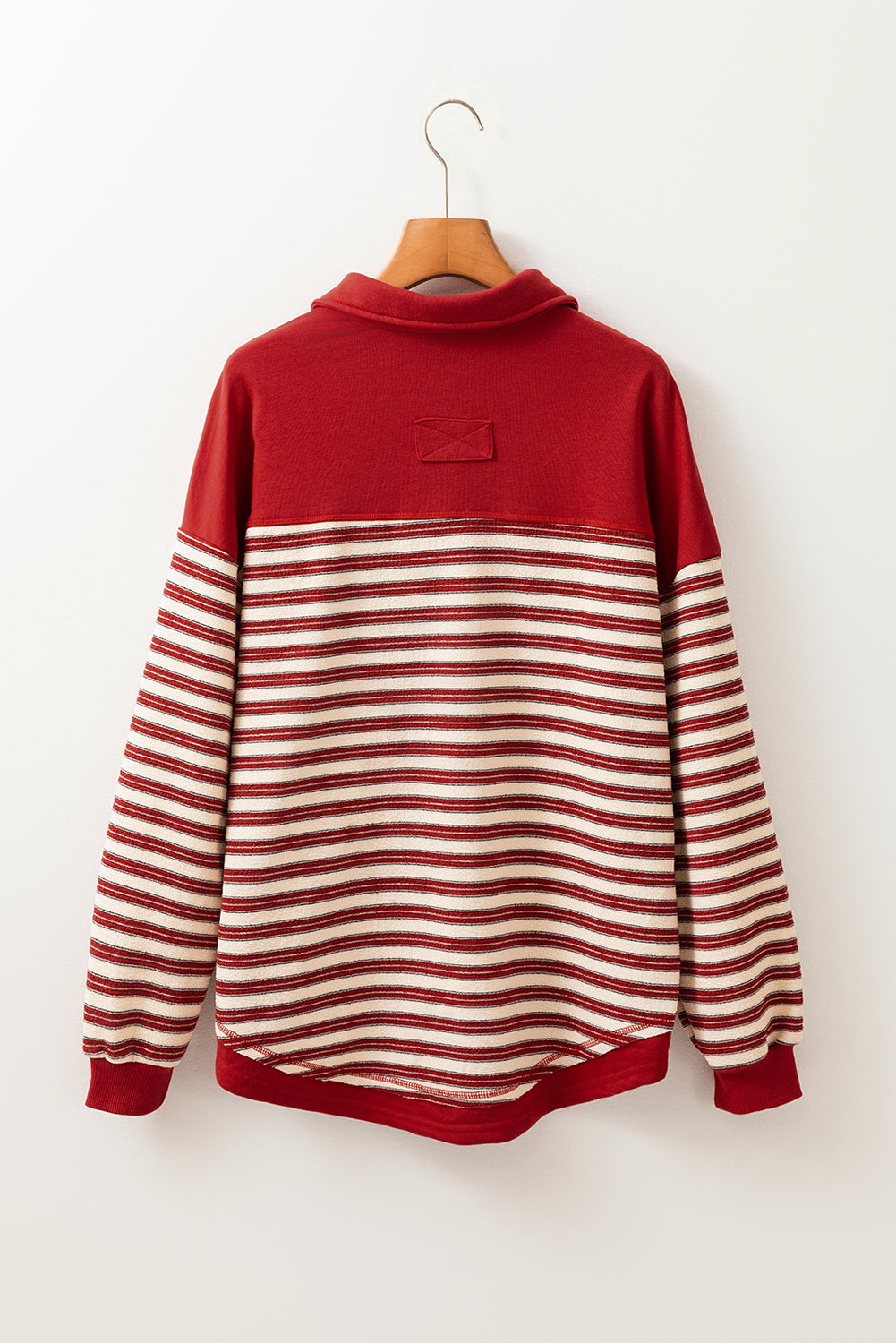 Textured Stripe Collared Henley Pullover in Red