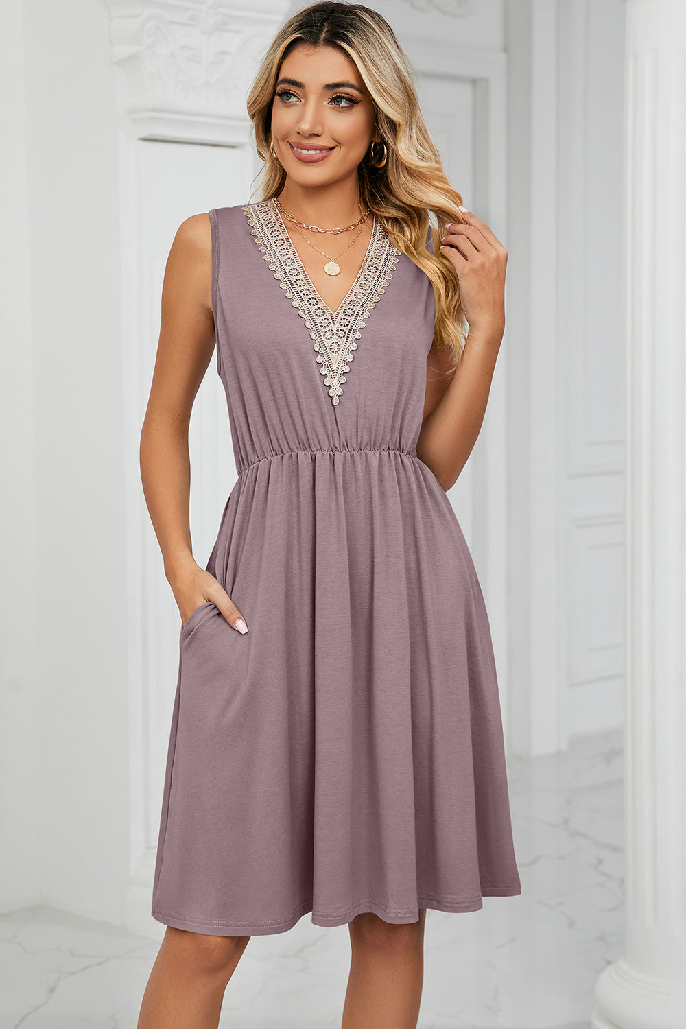 Lace V-Neck Tank Dress - 7 Color Options