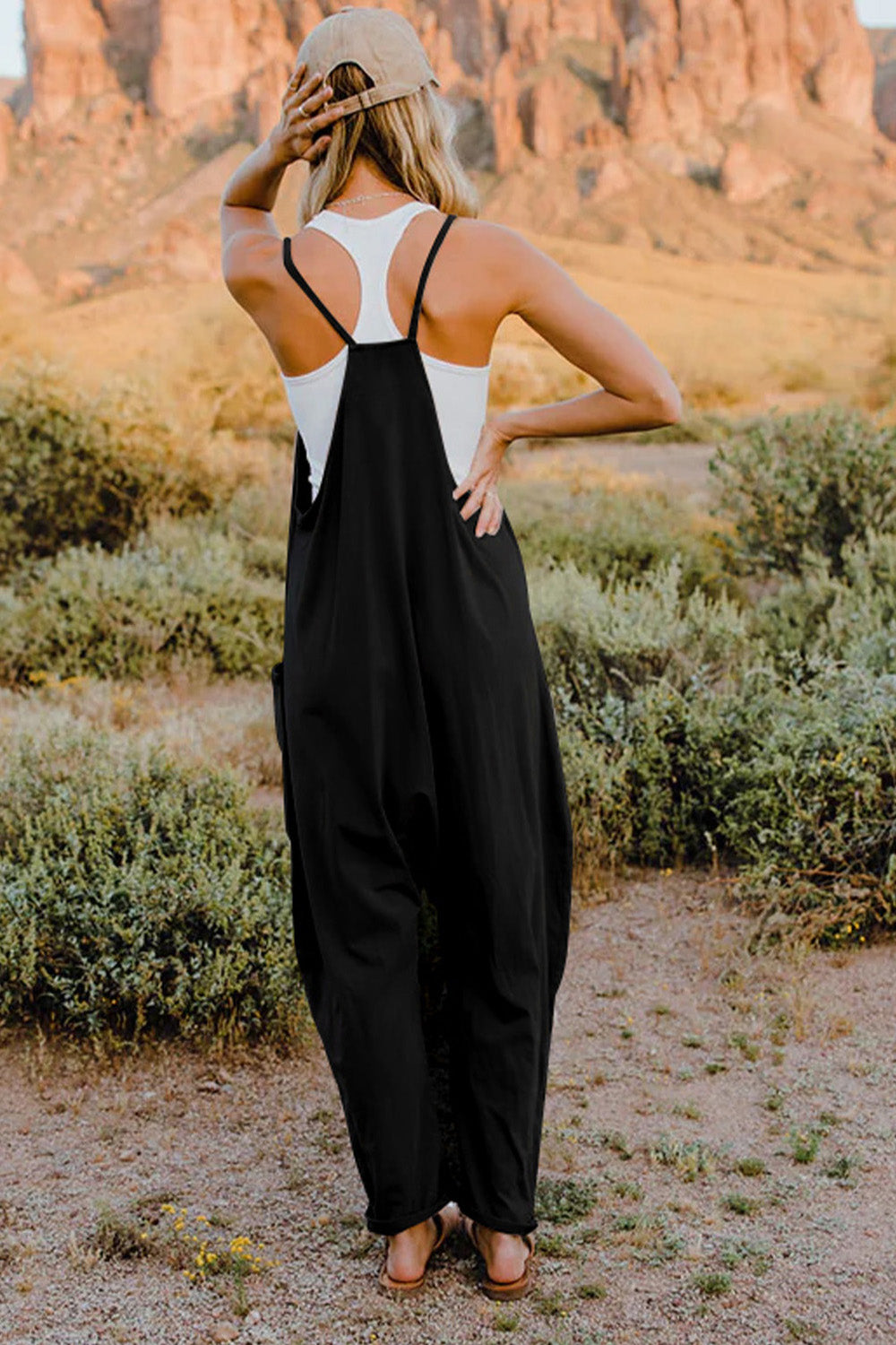 Boho Relaxed Tank Patch Pocket Jumpsuit - 13 Color Options