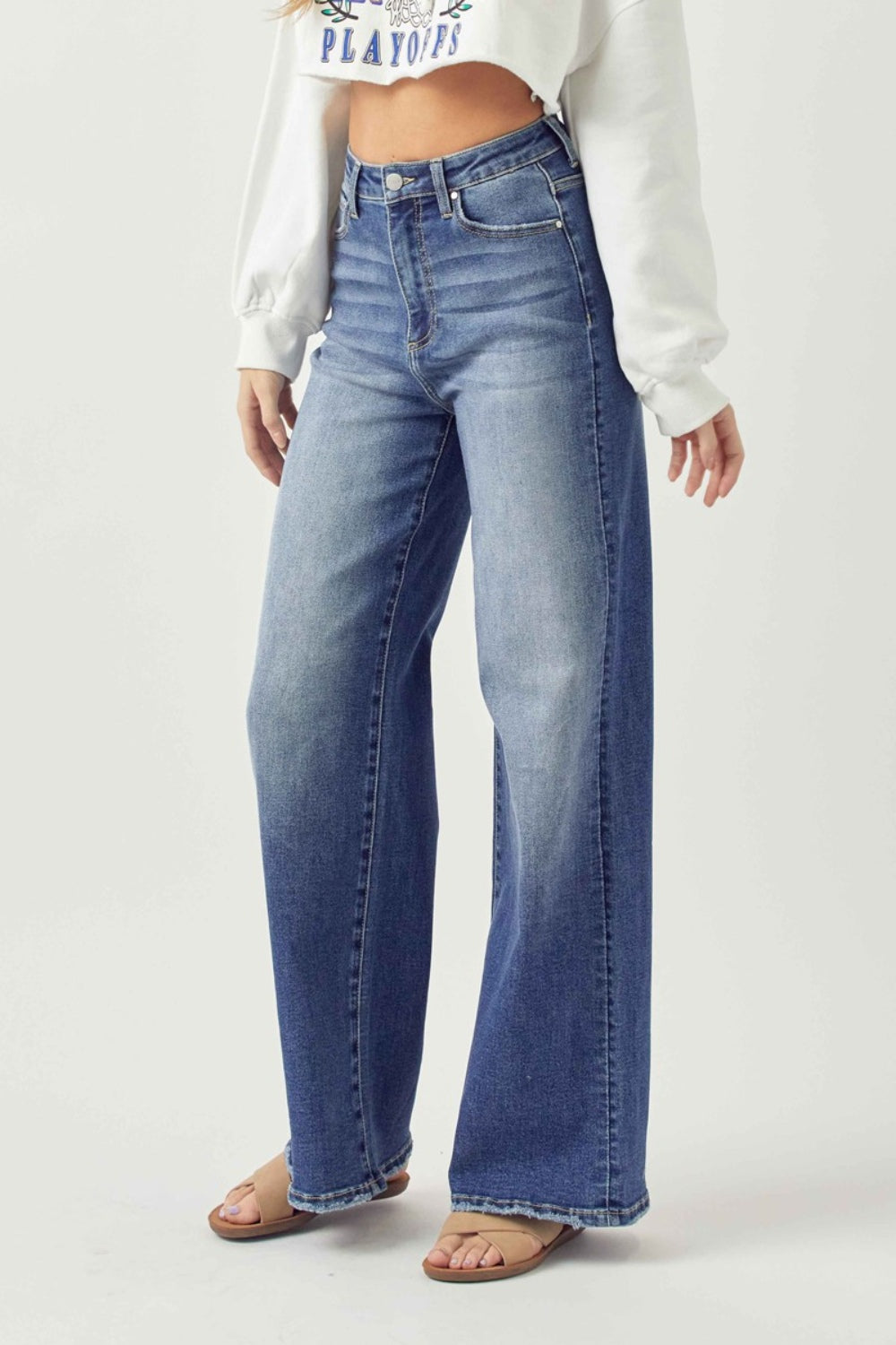 Risen High Rise Wide Leg Jeans