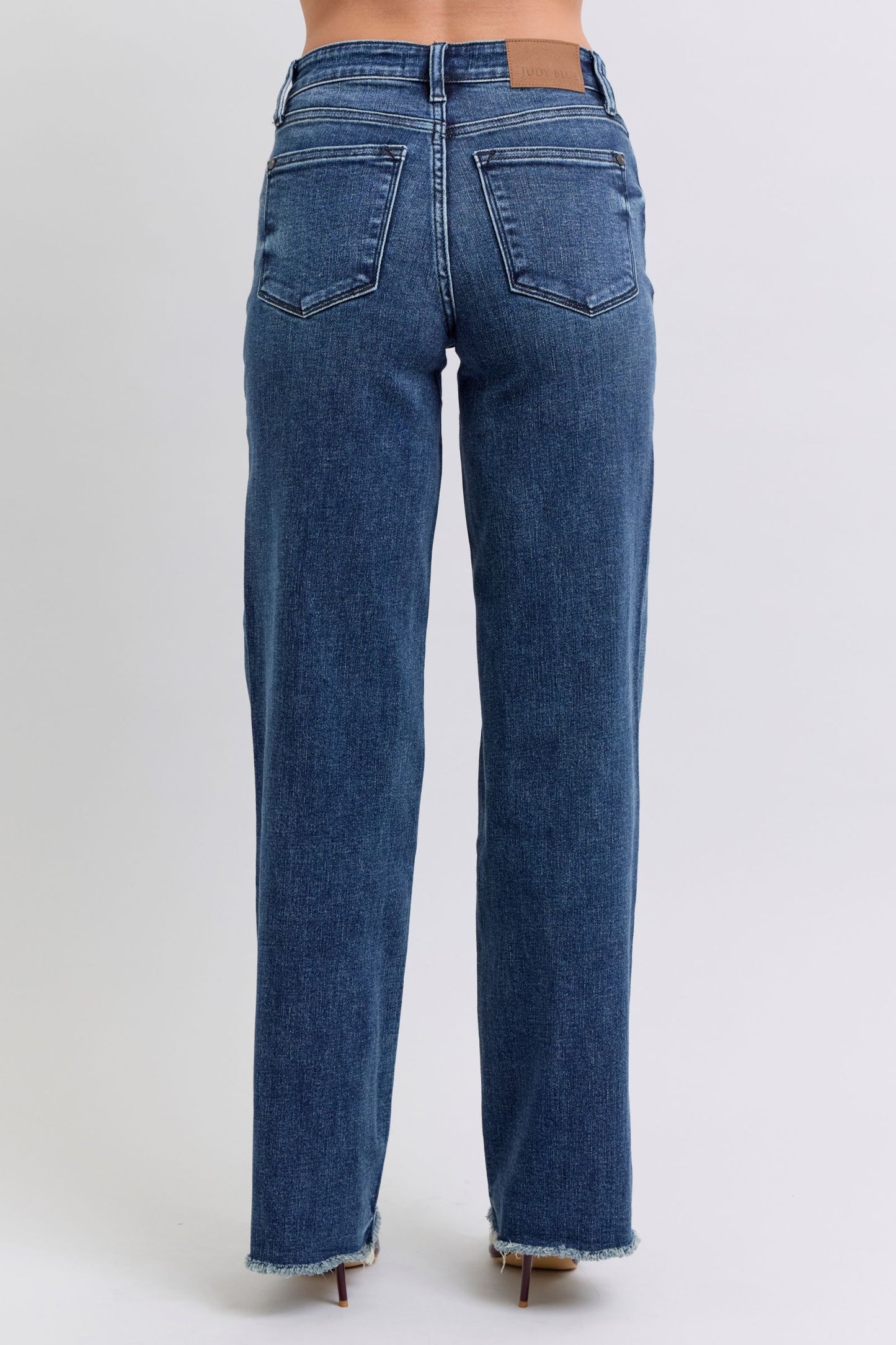 Judy Blue Mid Rise Raw Hem Wide Leg Jeans