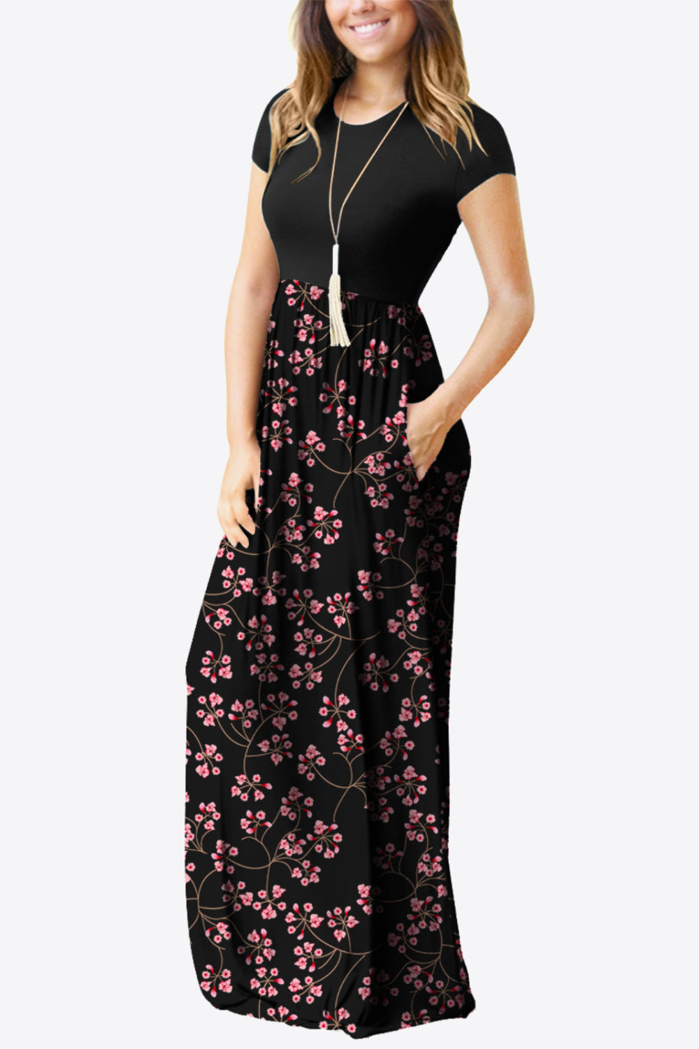 Short Sleeve Maxi Dress with Pockets - 5 Print Options