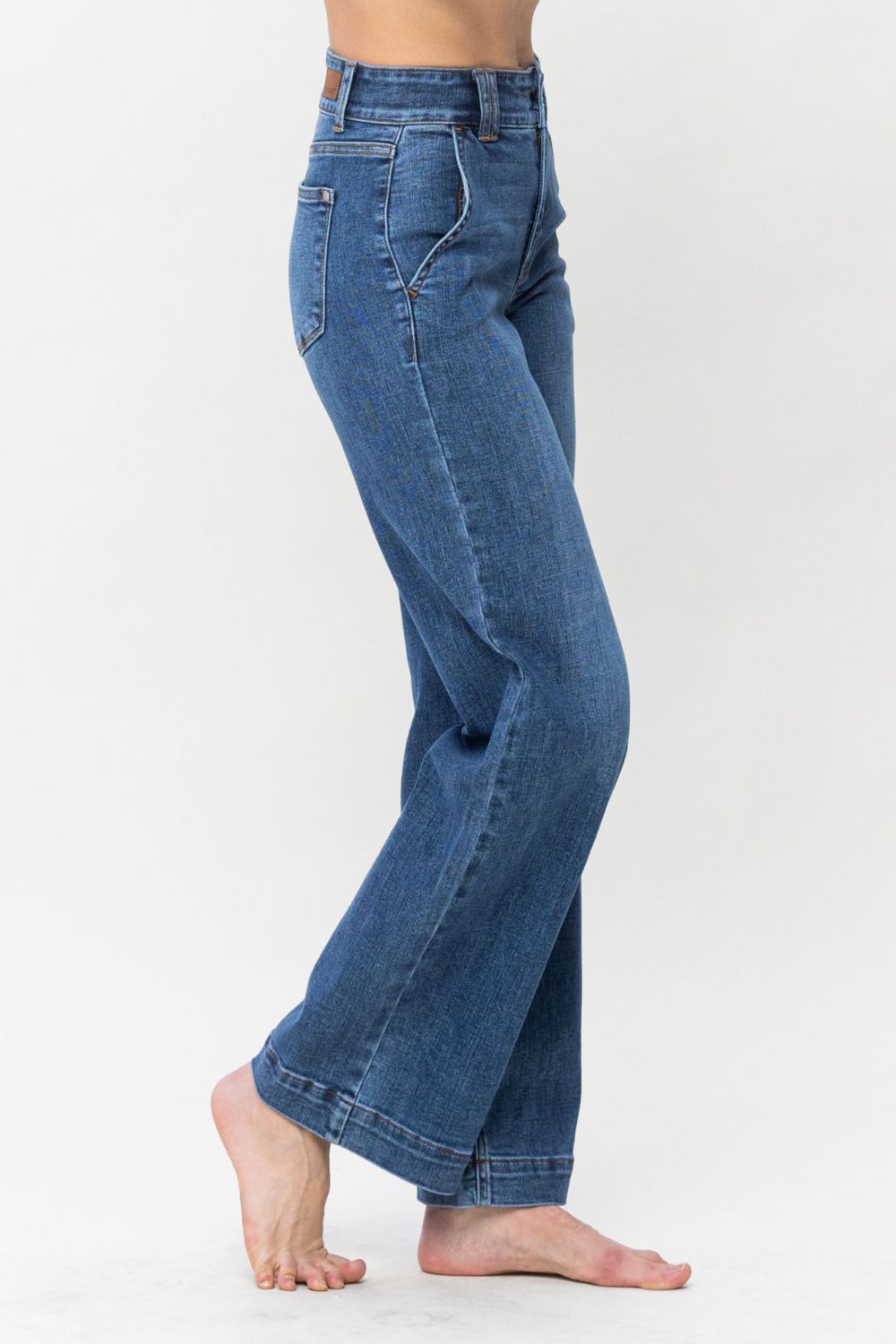 Judy Blue High Rise Double Button Crisscross Detail Wide Leg Jeans