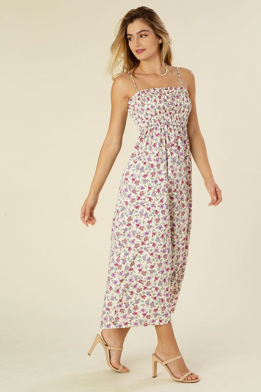 Smocked Ditsy Floral Maxi Dress