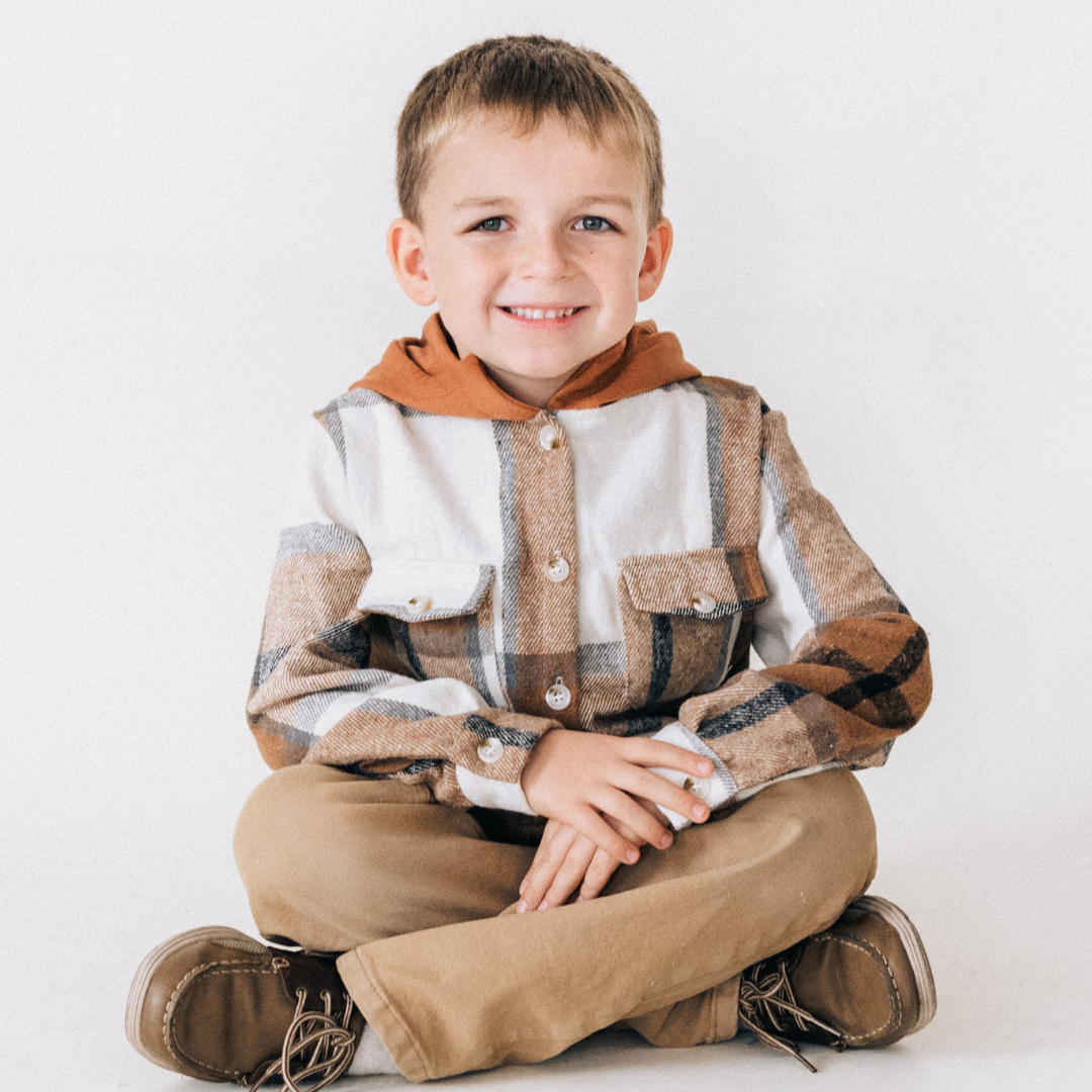 Hooded Brown & Gray Flannel Jacket - Child