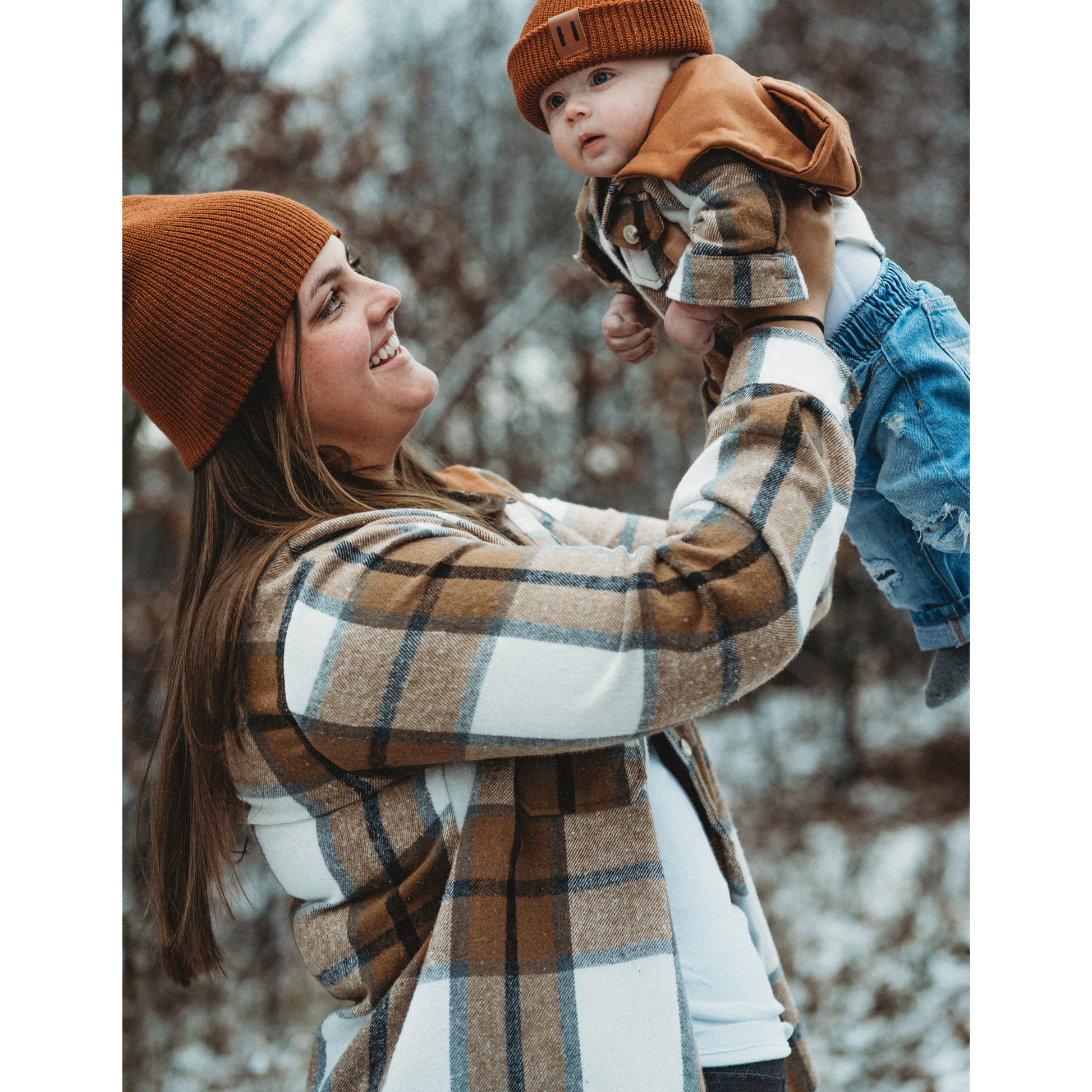 Hooded Brown & Gray Flannel Jacket Mother and Son- Women's