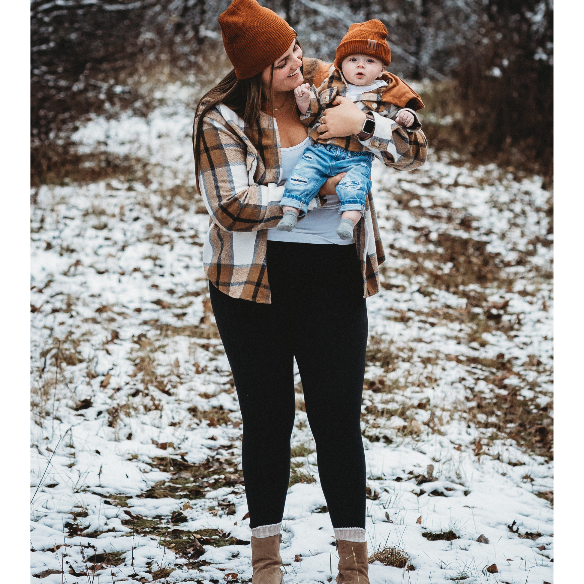 Hooded Brown & Gray Flannel Jacket Mother and Son- Women's