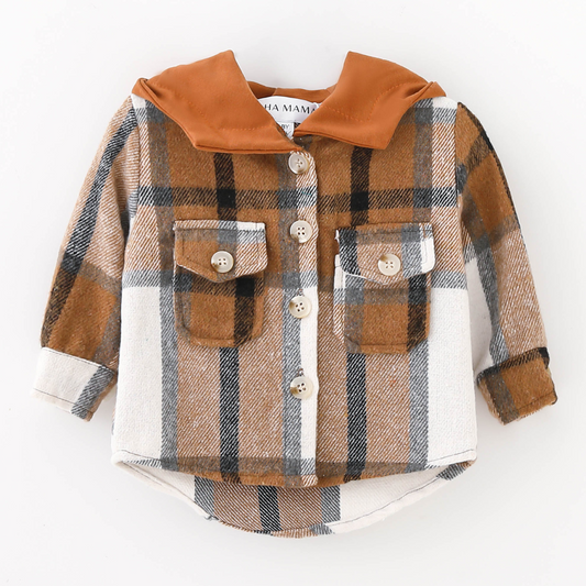 Hooded Brown & Gray Flannel Jacket- Child