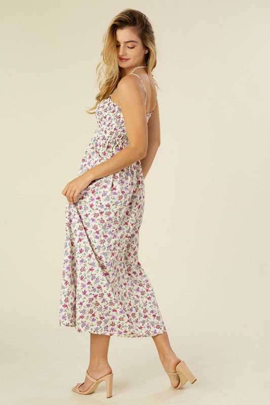 Smocked Ditsy Floral Maxi Dress