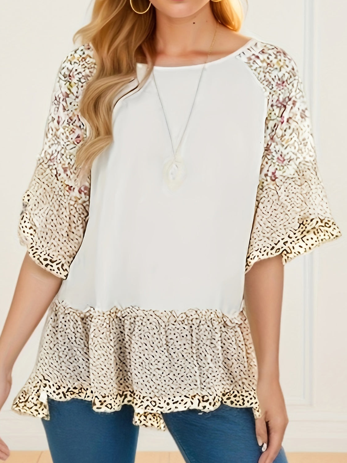 Ruffle Sleeve Mixed Print Blouse - 7 Print/Color Options