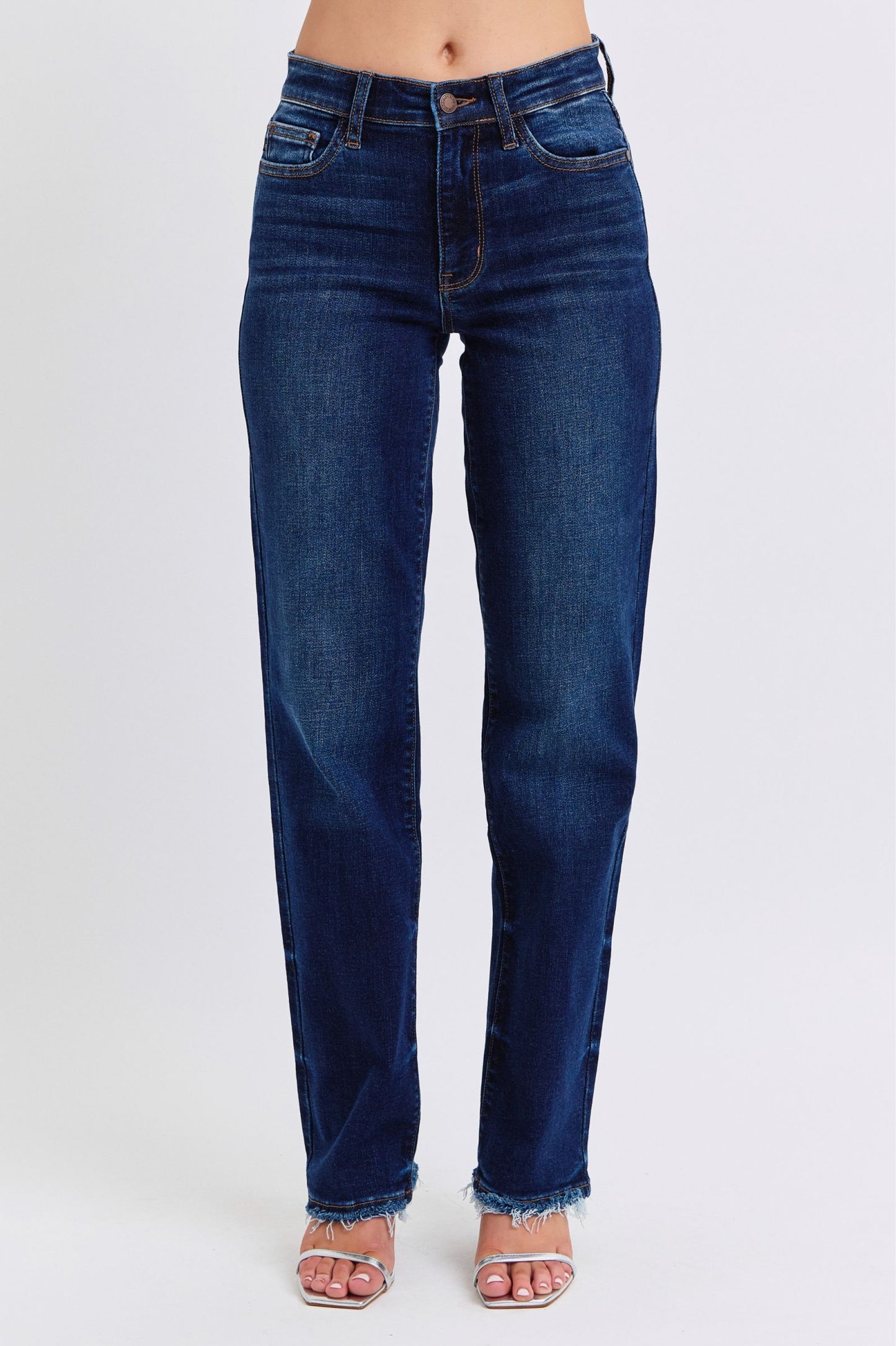 Judy Blue Frayed Hem Straight Leg Dark Wash Jeans