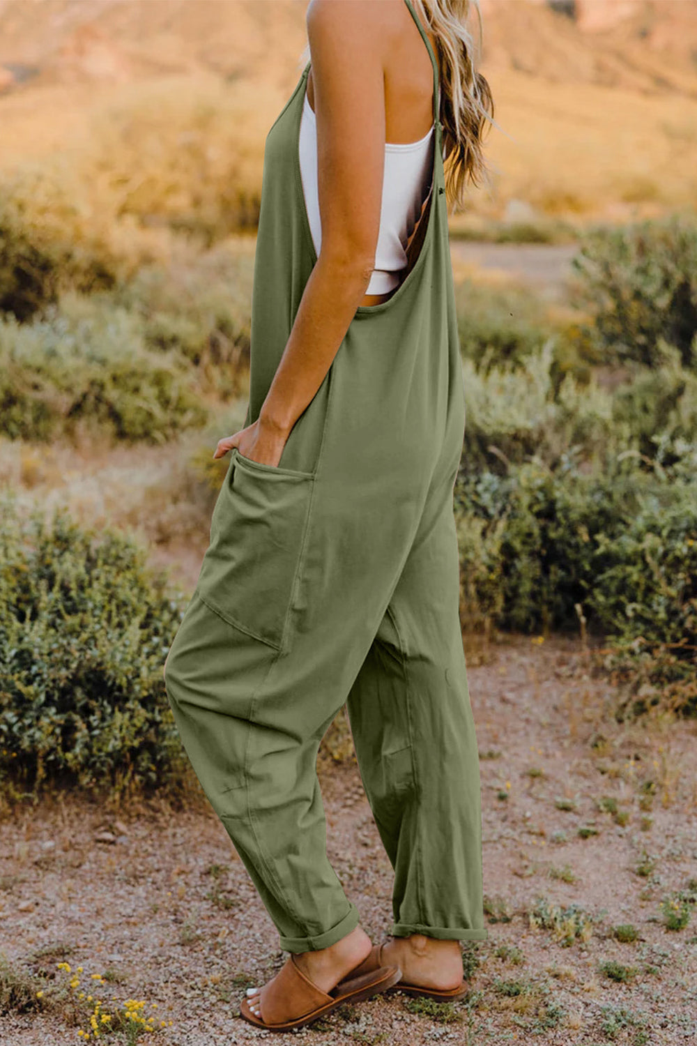 Boho Relaxed Tank Patch Pocket Jumpsuit - 13 Color Options