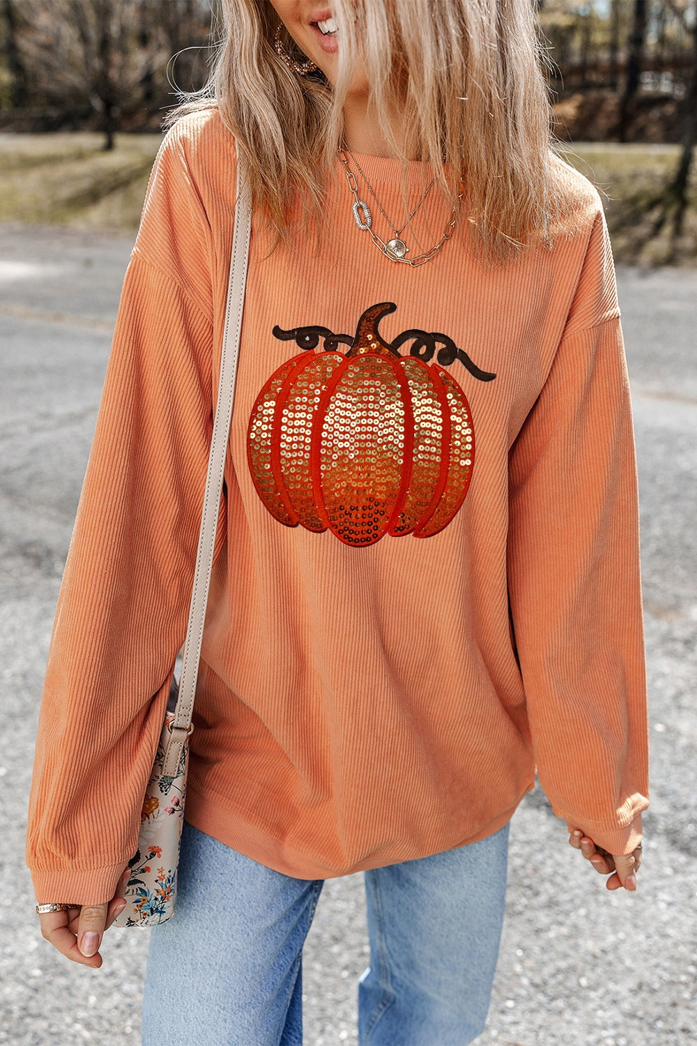 Sequin Pumpkin Corded Tunic Sweatshirt - 2 Color Options