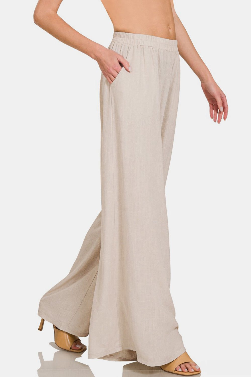 Linen Blend Wide Leg Pants in Khaki