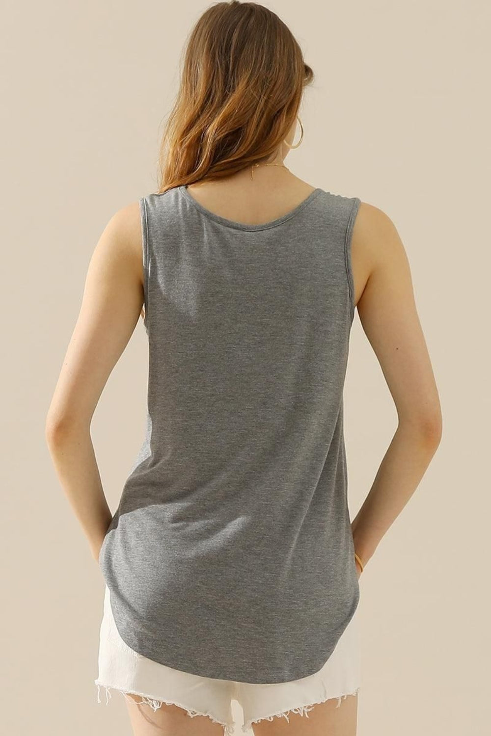 V-Neck Curved Hem Tank - 10 Color Options