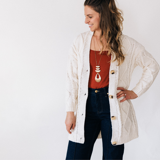 Ivory Cable Knit Cardigan- Women