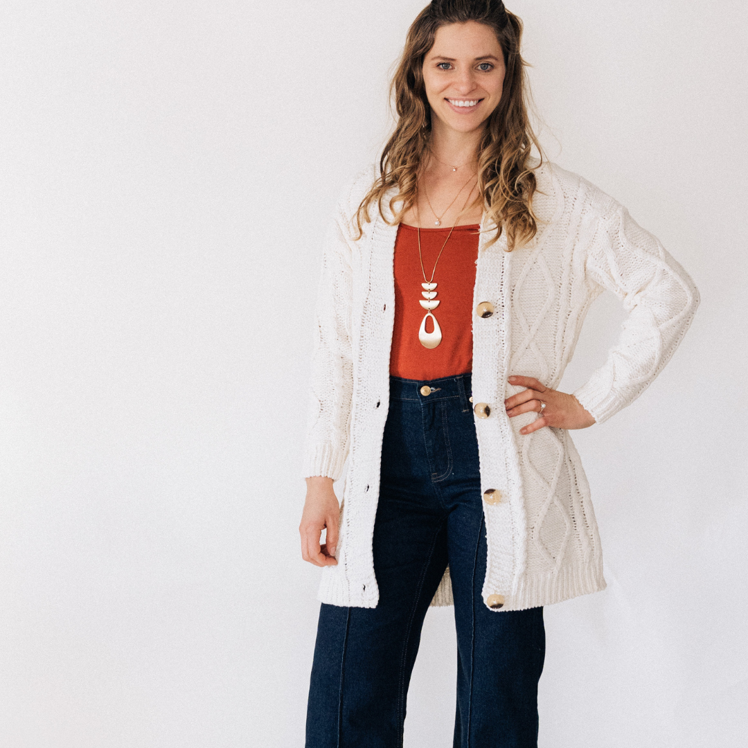 Ivory Cable Knit Cardigan- Women