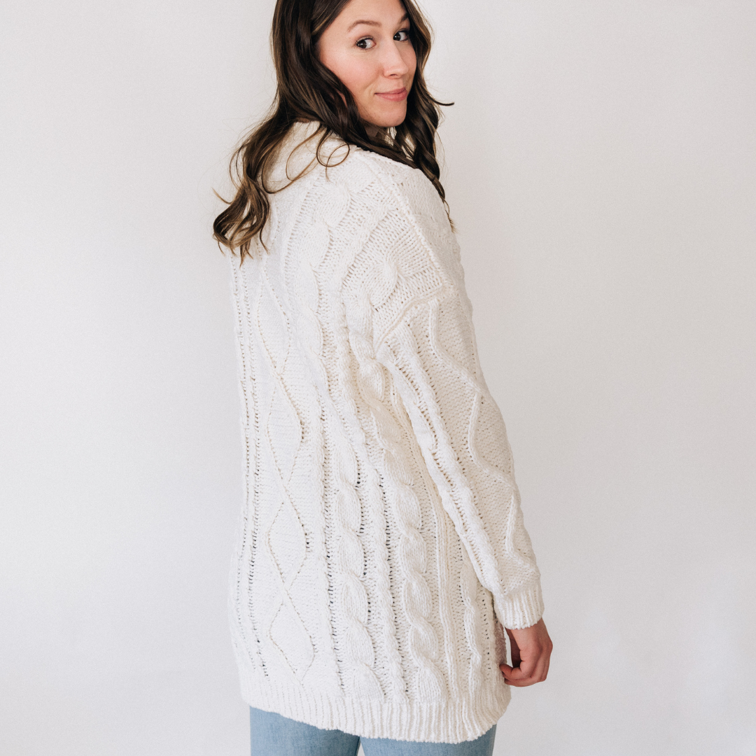 Ivory Cable Knit Cardigan- Women