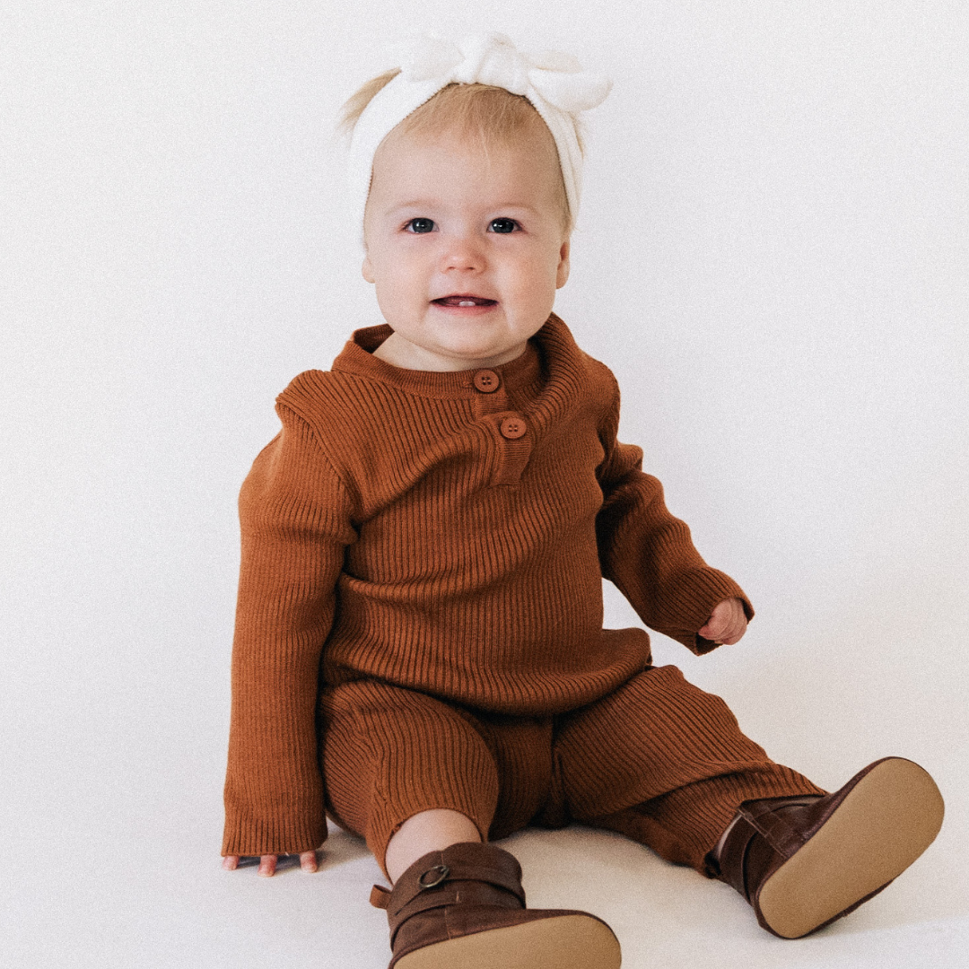 Camel Knit Long Sleeve Bodysuit - Infant