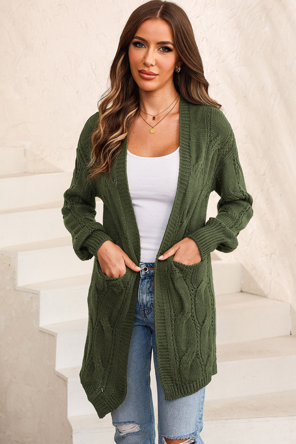 Cable-Knit Cardigan with Pockets - 7 Color Options