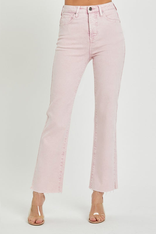 RISEN High Rise Tummy Control Straight Jeans in Acid Pink