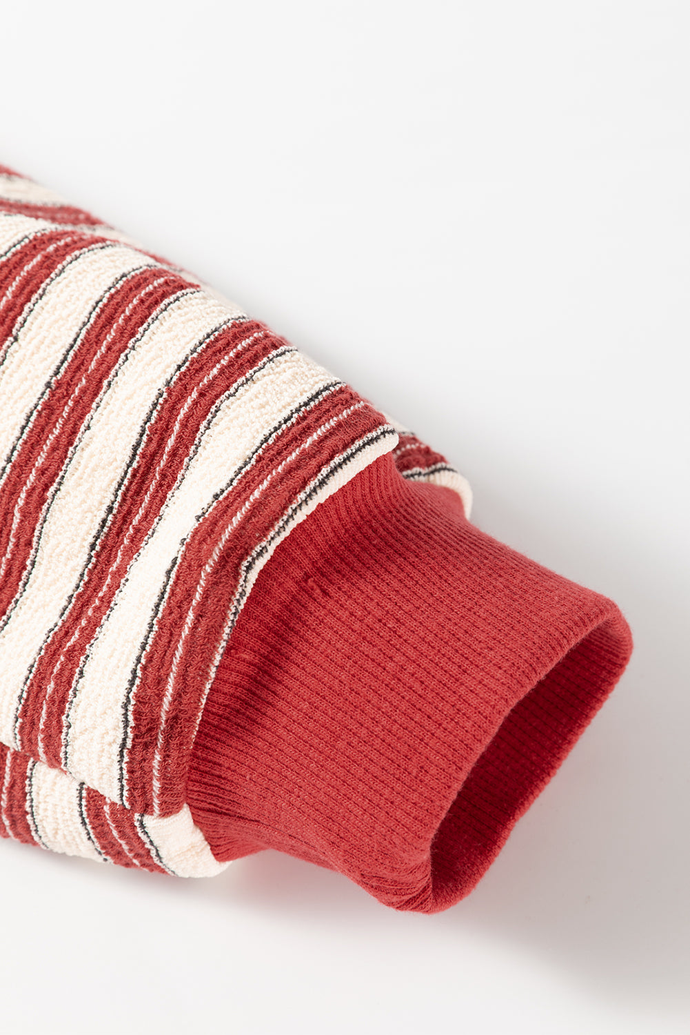 Textured Stripe Collared Henley Pullover in Red