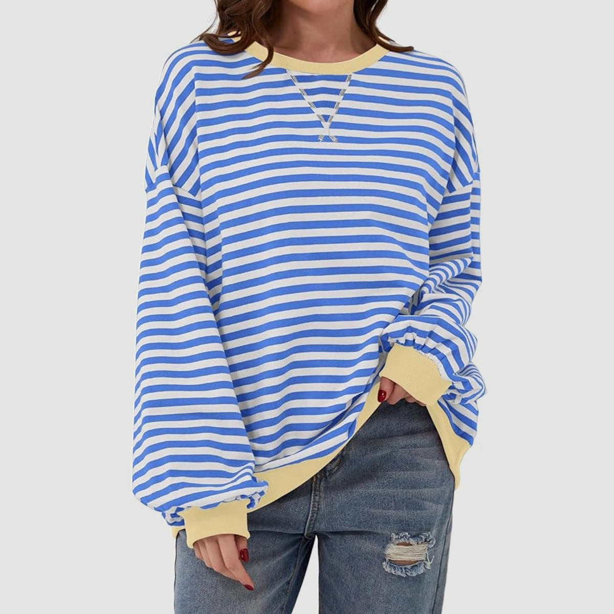 Contrast Striped Long Sleeve Oversized T-Shirt