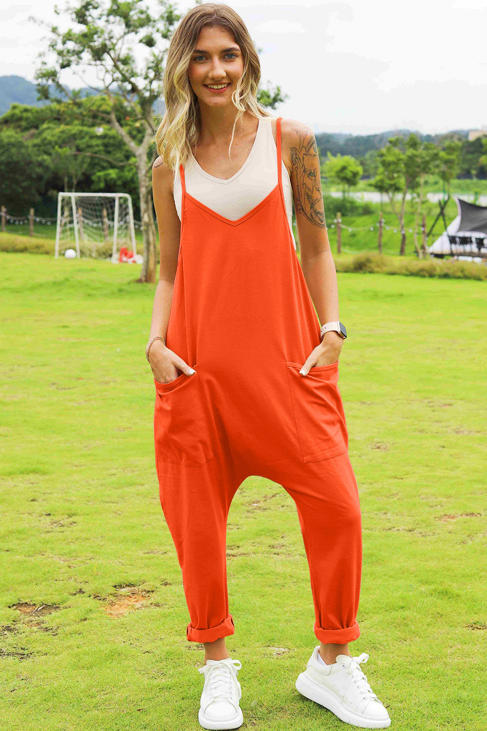 Boho Relaxed Tank Patch Pocket Jumpsuit - 4 Color Options