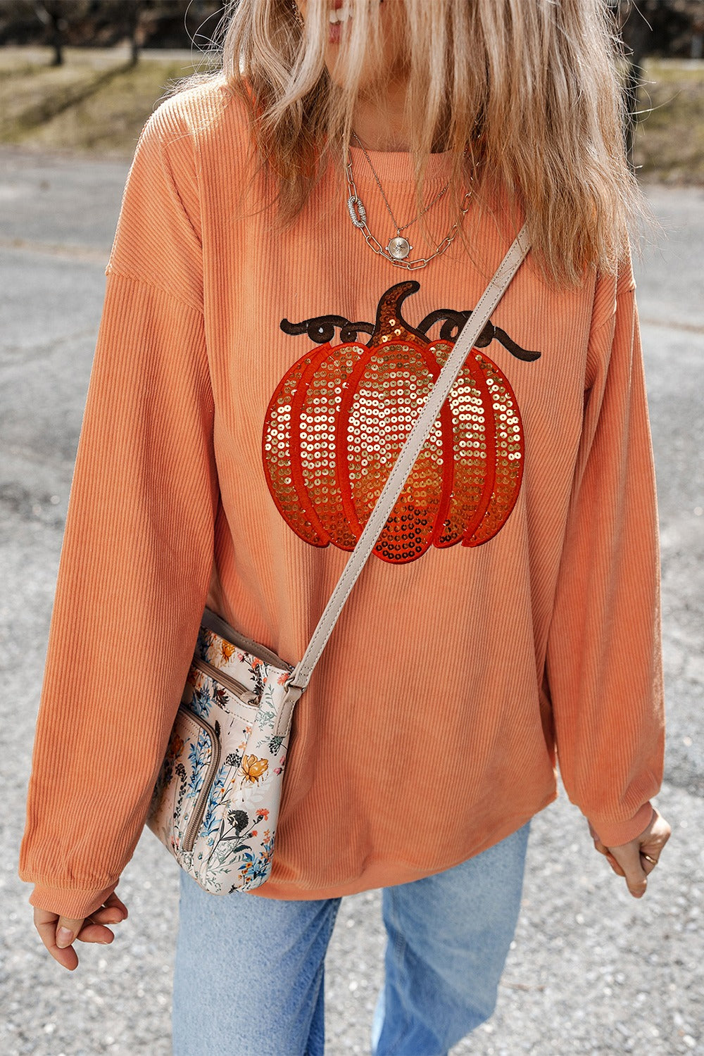 Sequin Pumpkin Corded Tunic Sweatshirt - 2 Color Options