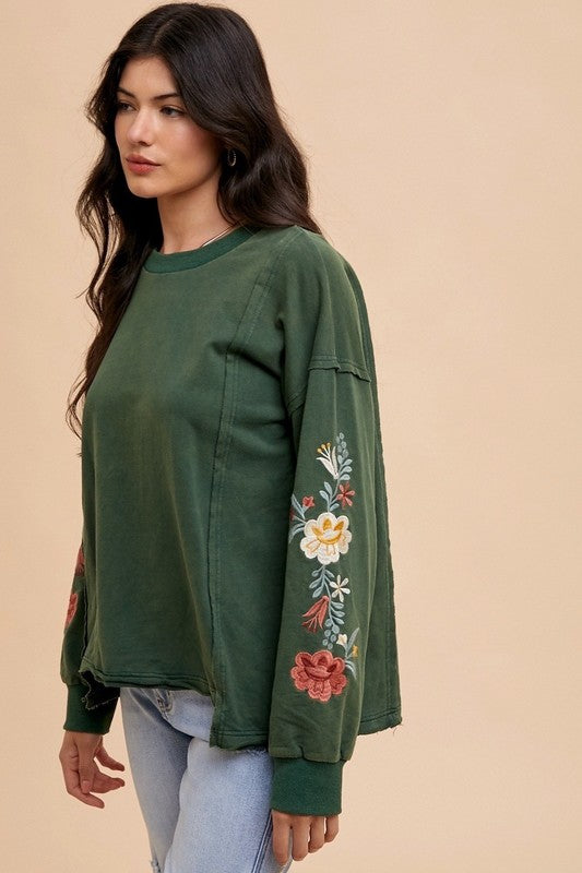 Embroidered Long Sleeve French Terry Top