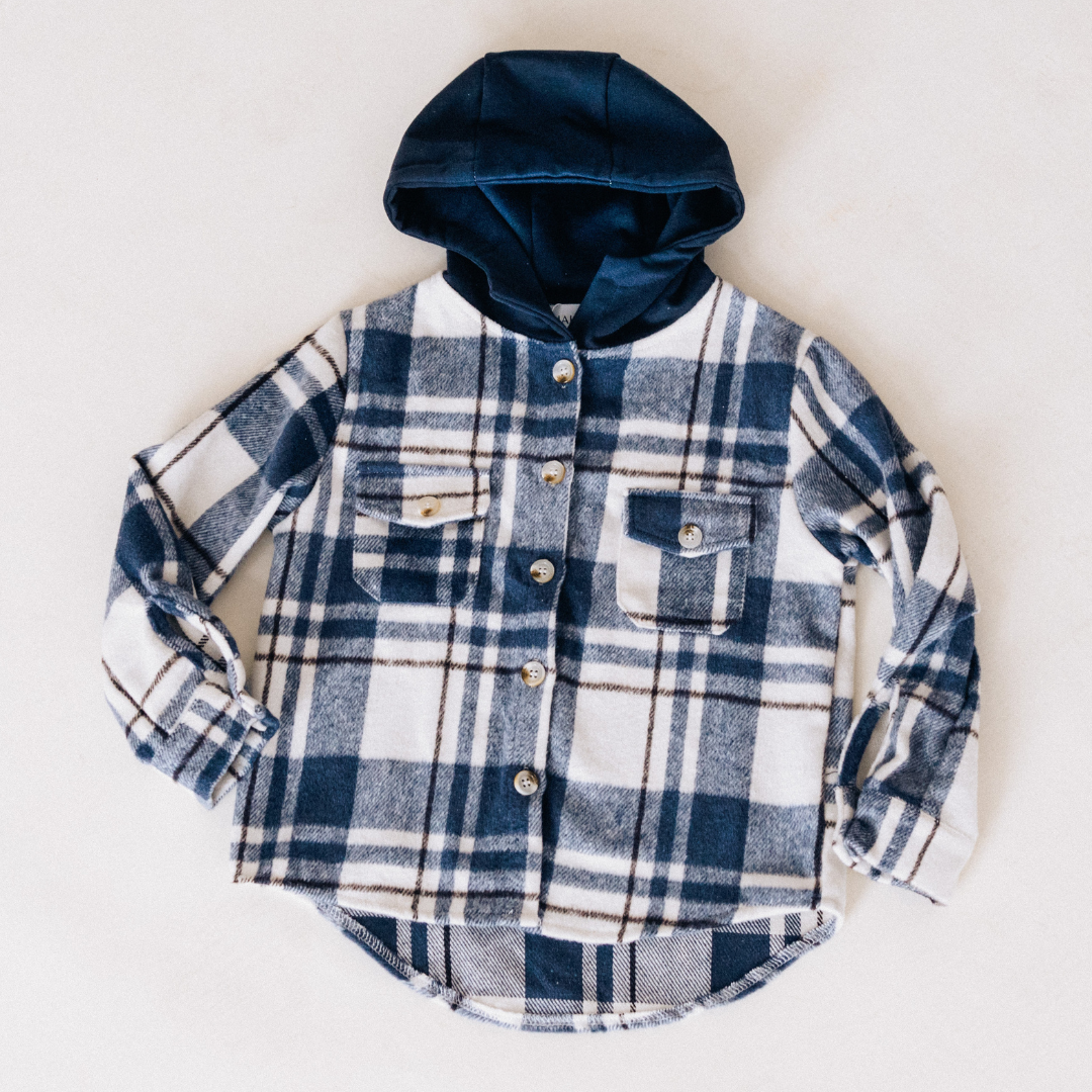 Navy Plaid Flannel - Hooded Adult