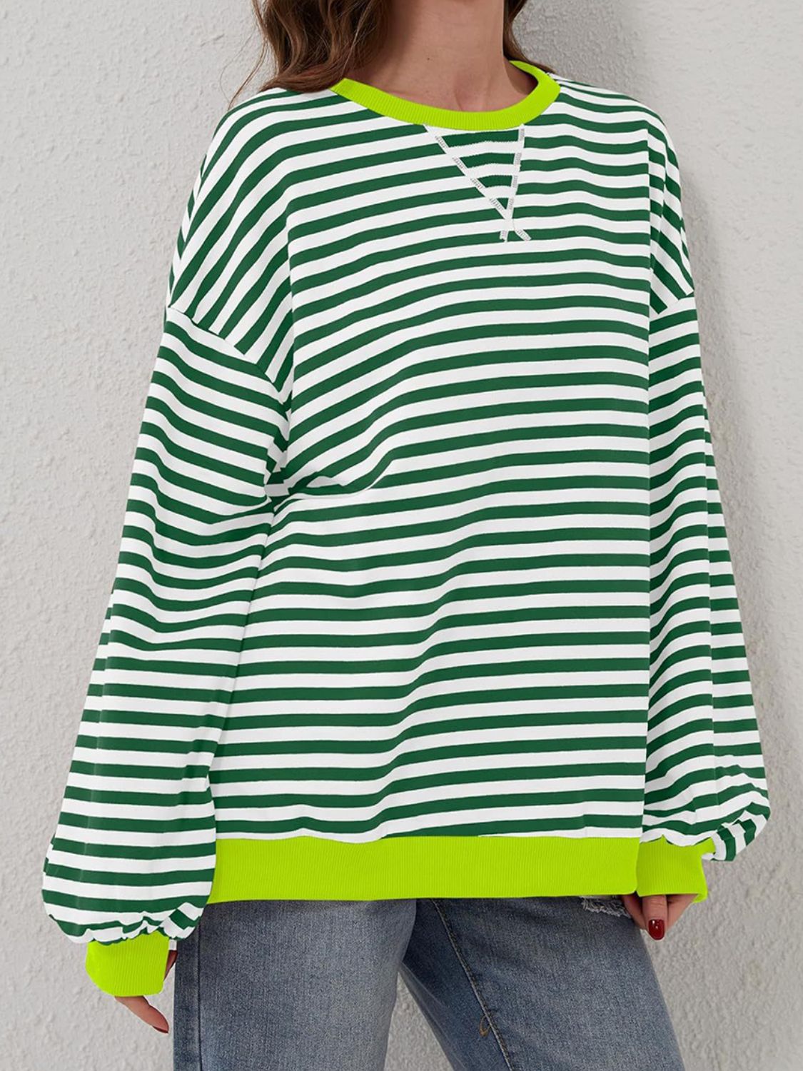 Contrast Striped Long Sleeve Oversized T-Shirt