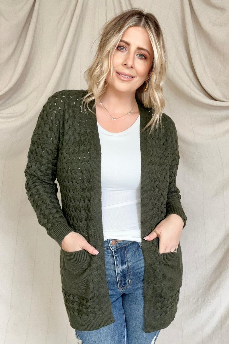 Woven Front Knitted Cardigan - 2 Color Options