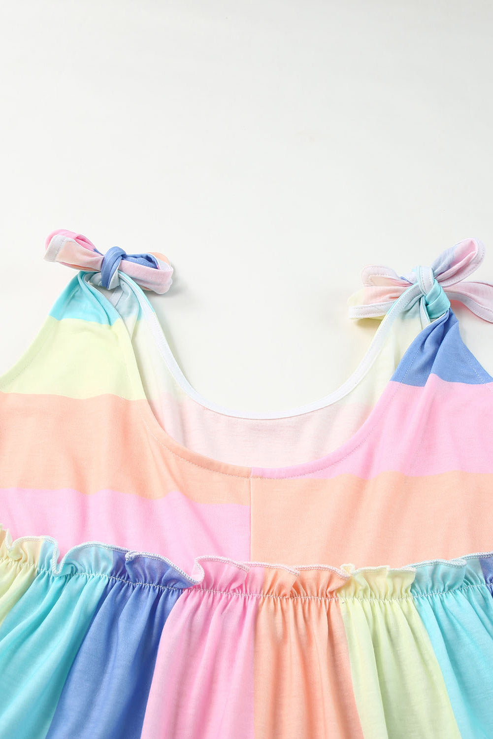 Full Spectrum Striped Tie Shoulder Frill Trim Tank