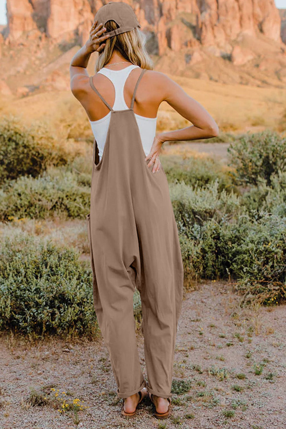 Boho Relaxed Tank Patch Pocket Jumpsuit - 13 Color Options