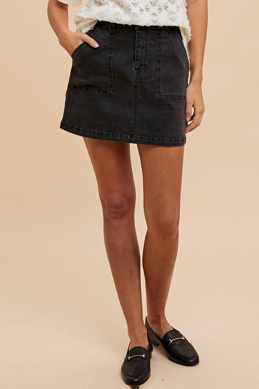 Cargo Denim Mini Skirt in Black