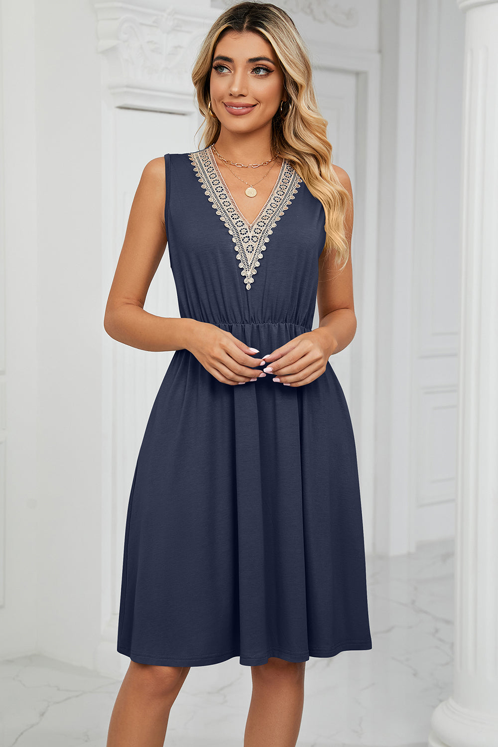 Lace V-Neck Tank Dress - 7 Color Options