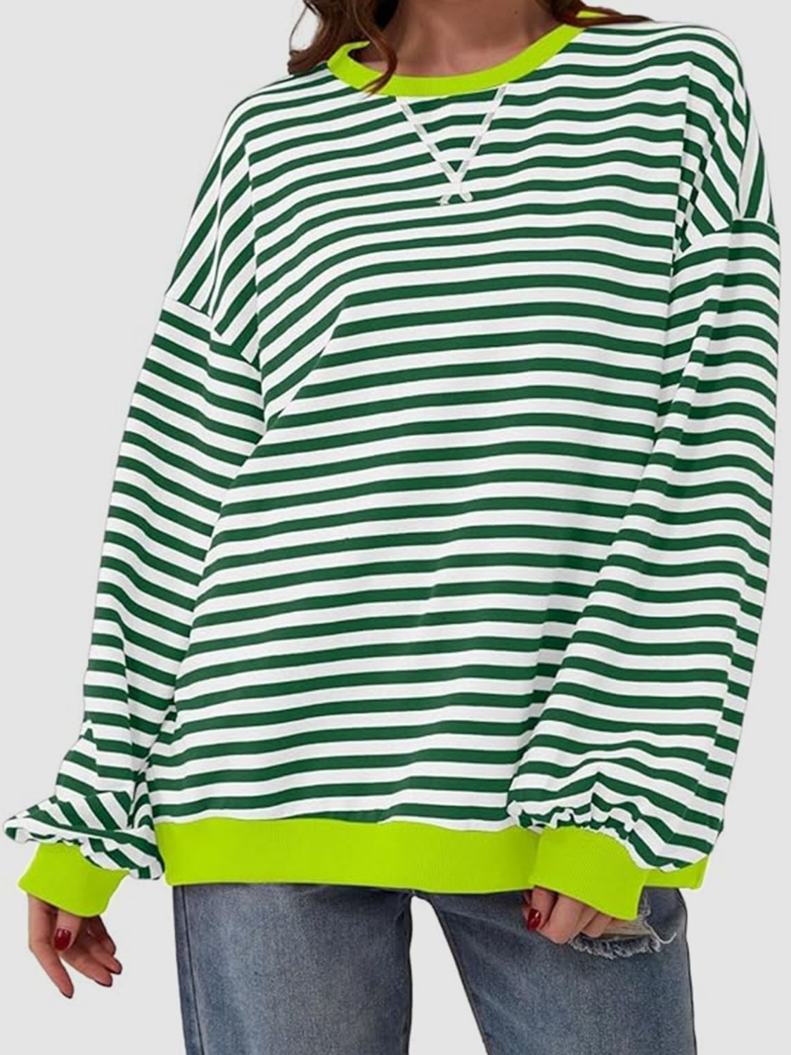 Contrast Striped Long Sleeve Oversized T-Shirt