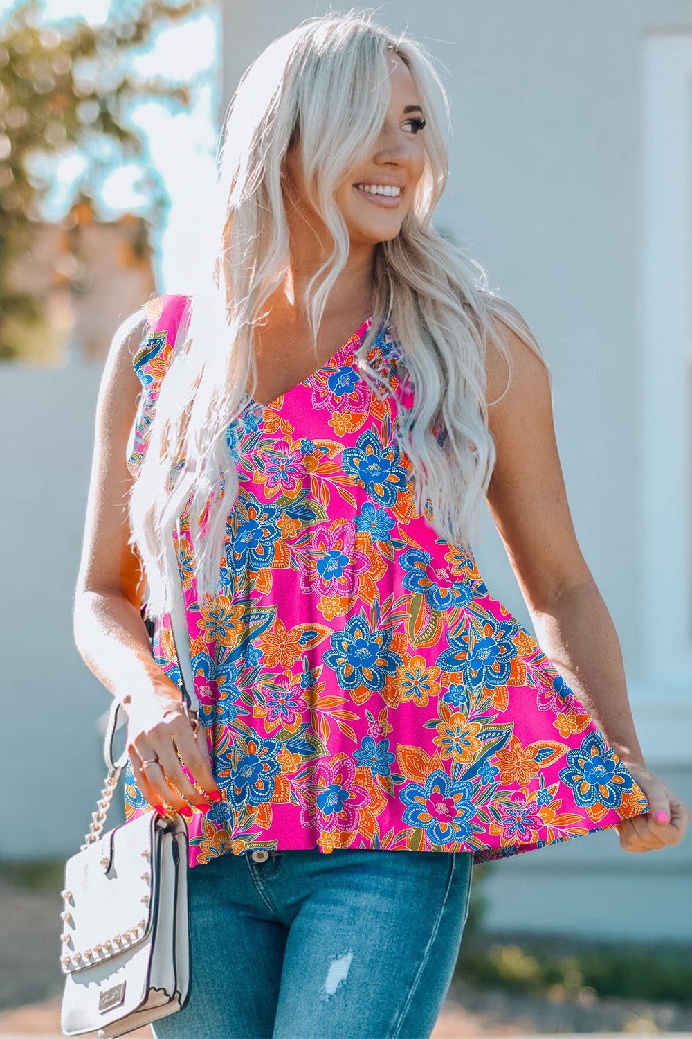 Vibrant Multi Ruffle Sleeve Swing Tank