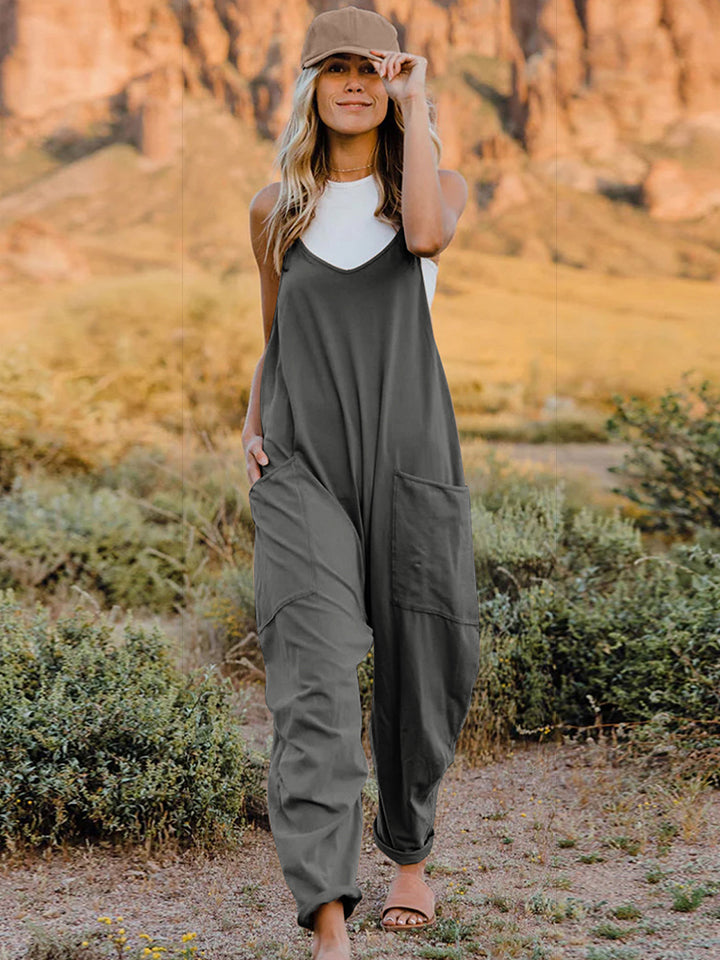 Boho Relaxed Tank Patch Pocket Jumpsuit - 4 Color Options