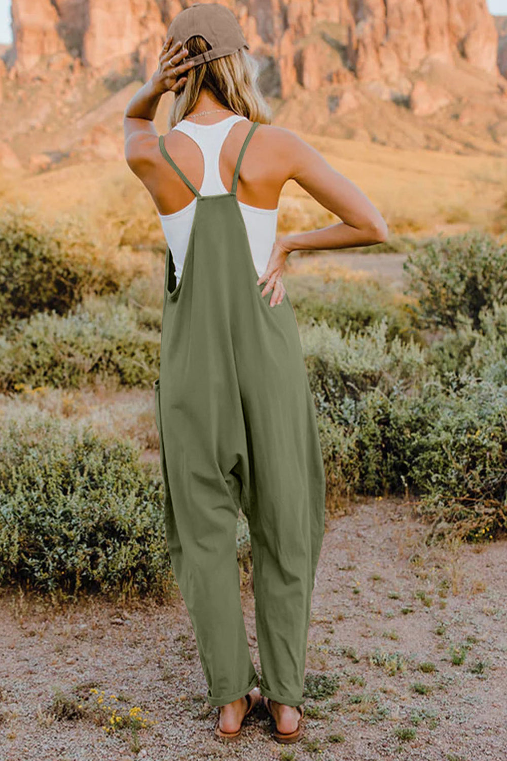 Boho Relaxed Tank Patch Pocket Jumpsuit - 13 Color Options