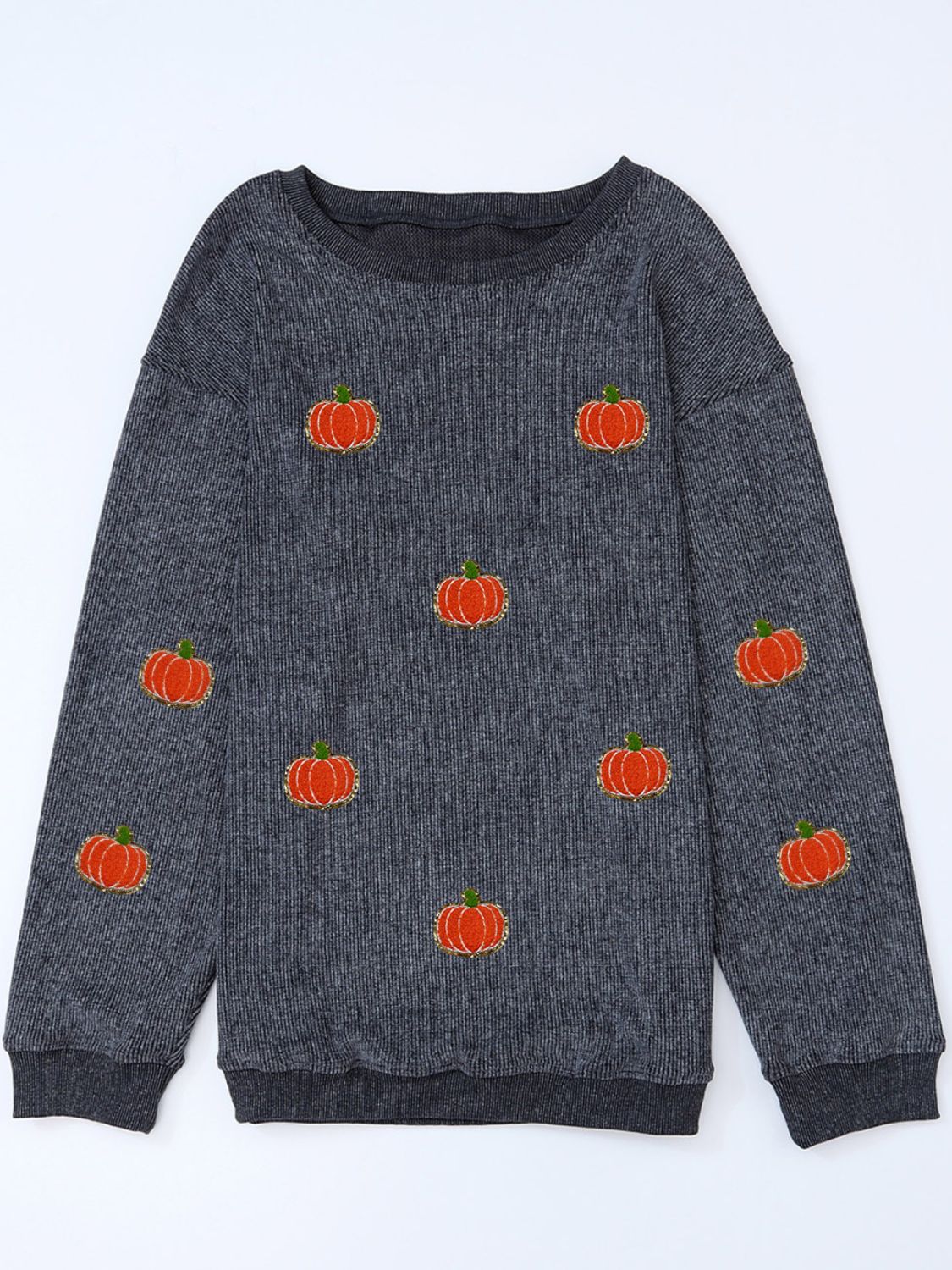 Corded Sweatshirt w/ Chenille Pumpkin Patches - 2 Color Options