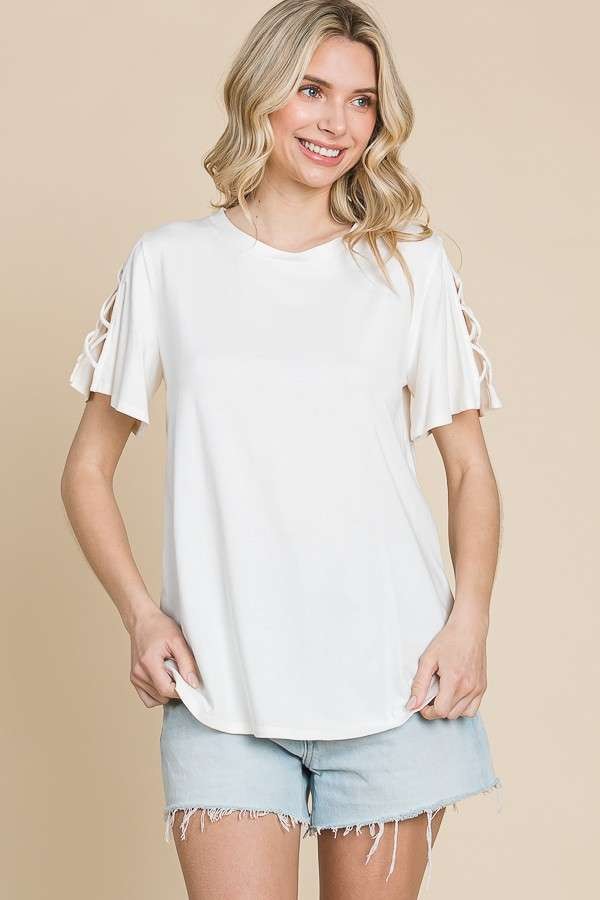 Crisscross Cutout Short Sleeve T-Shirt - 4 Color Options