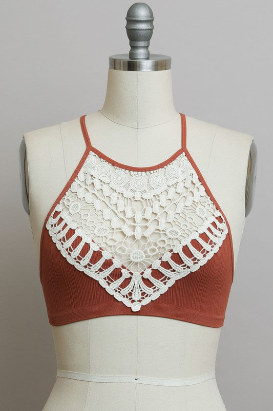 Crochet Lace High Neck Bralette - 6 Color Options