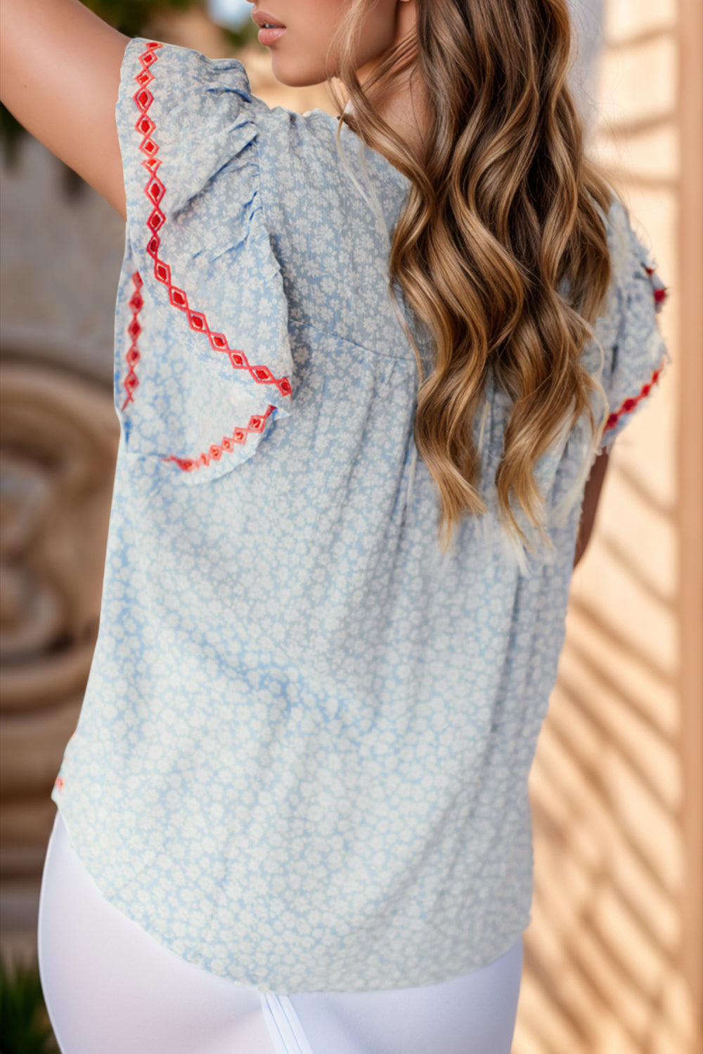 Embroidered Cap Sleeve Blouse