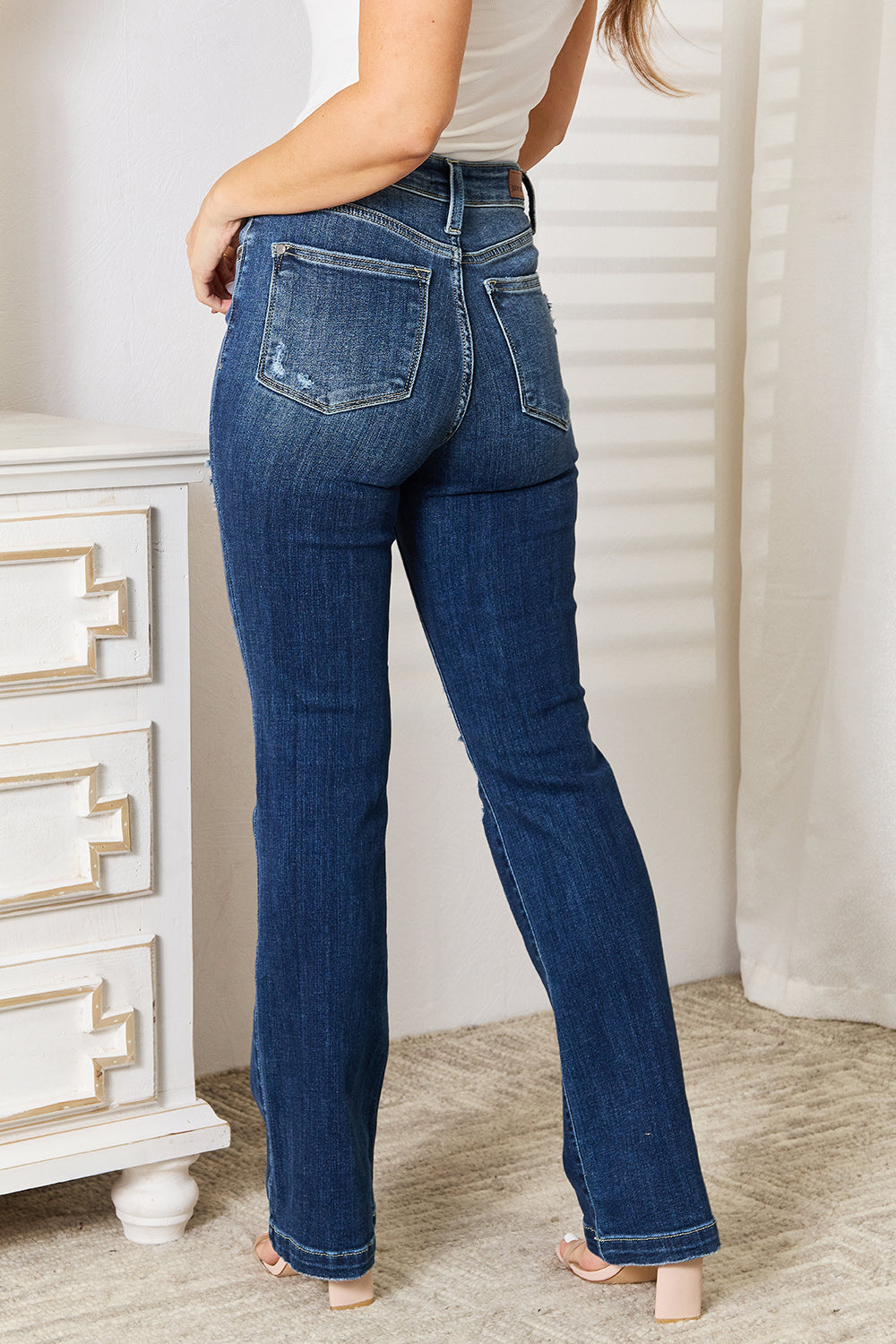 Judy Blue Lucy Mid Rise Hand Sand Distressed Bootcut Jeans