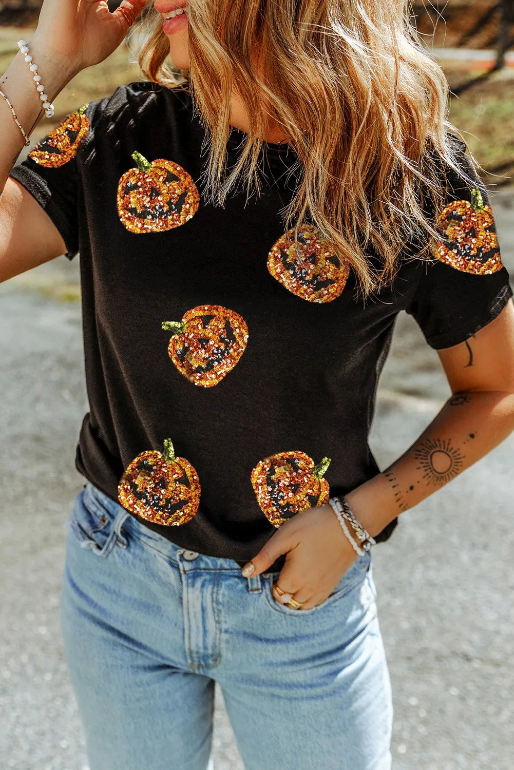 Sequin Pumpkin Graphic Tee